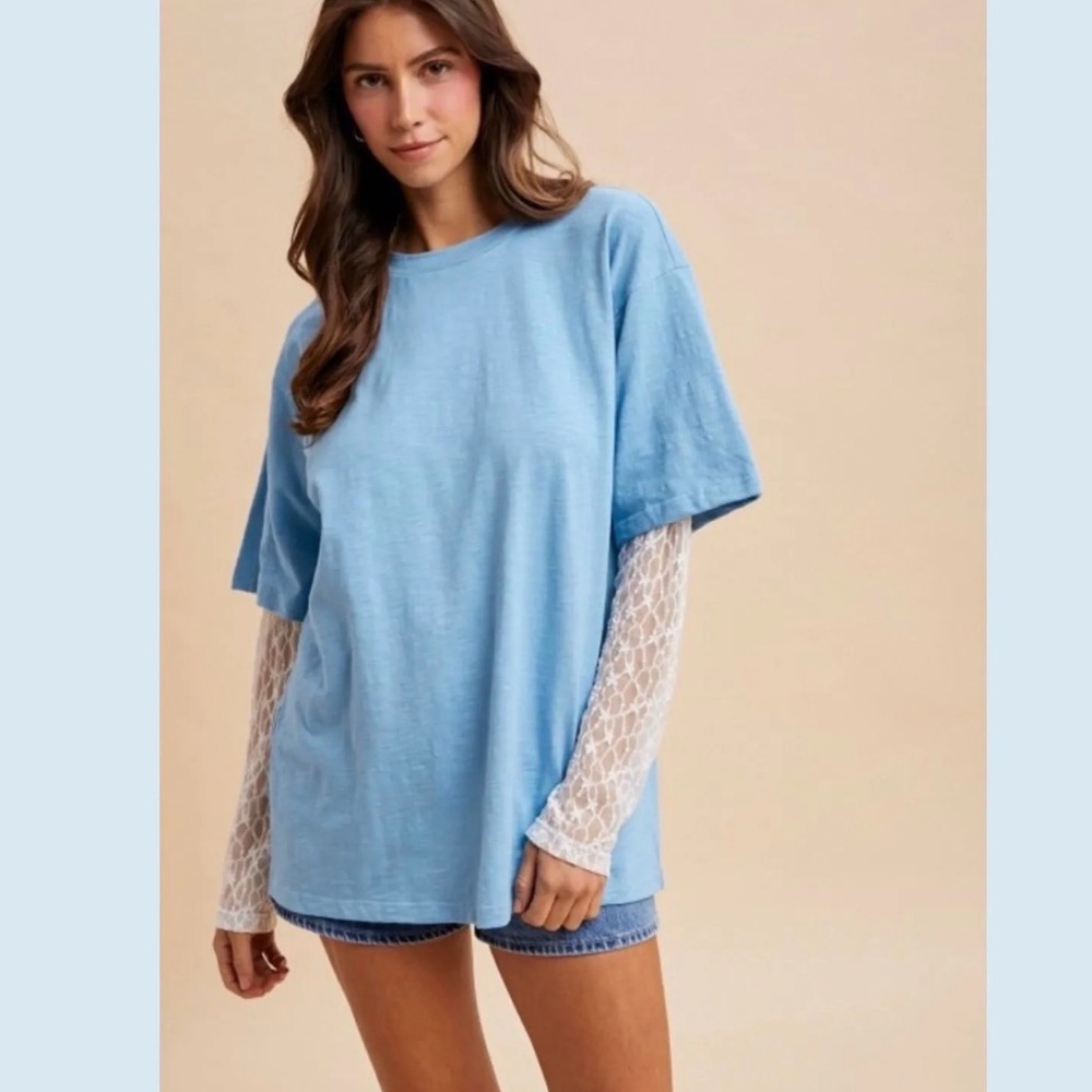 On Sale 8/16! Oversize Lace Sleeve Tee